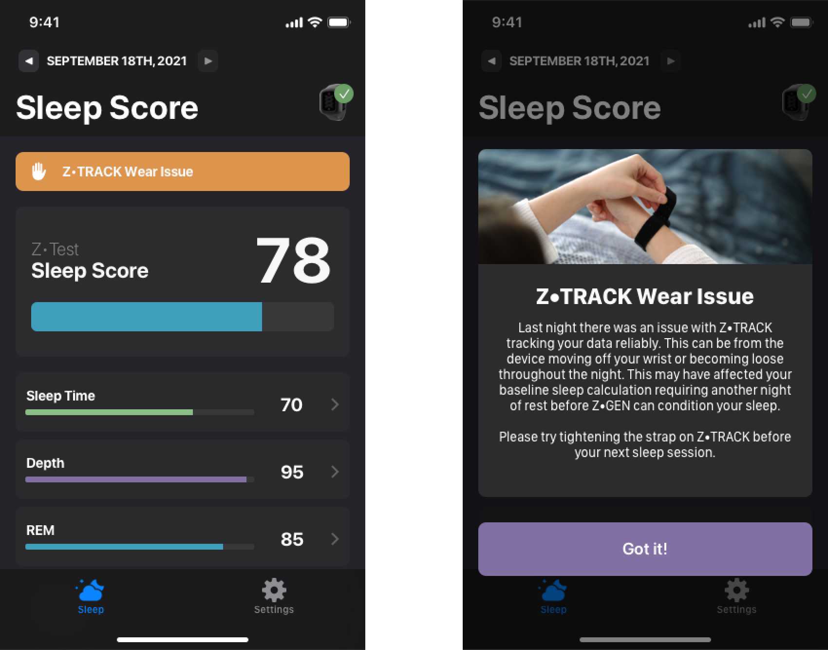 Poor fitting sleep tracker causing faulty readings and scores